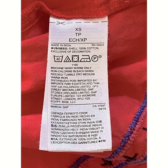 GAP Boho Peasant Blouse Red Orange Blue Embroidery V-Neck 3/4 Sleeve Size XS - Picture 6 of 13
